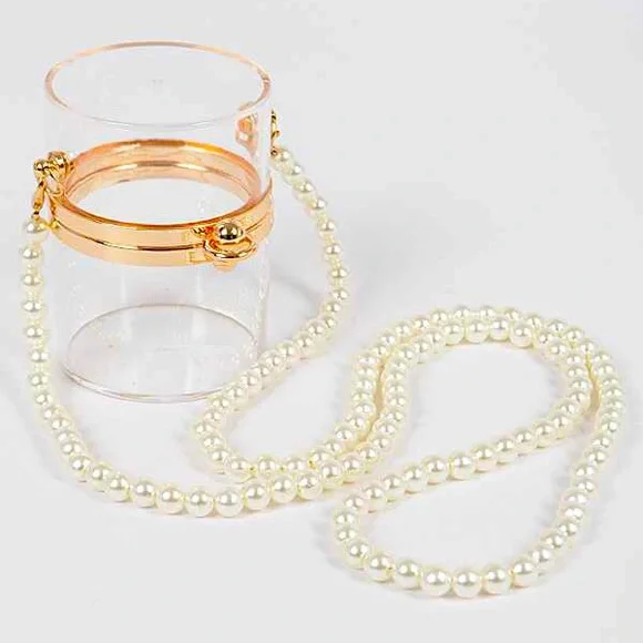 Clear Transparent Pearl & Gold Accent Stadium Handbag - Picture 1 of 4